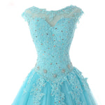 Cap Sleeves Baby Blue Lace Ball Gown Quinceanera Dresses Girls Debutante Prom Gown for Sweet 16