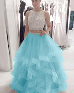 Long Crystal Beaded Two Pieces Prom Dresses Ruffles Ball Gown Skirt 2022
