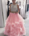 Long Crystal Beaded Two Pieces Prom Dresses Ruffles Ball Gown Skirt 2022