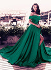 Elegant Sky Blue Prom Dress A Line Satin Long Formal Evening Gown with Slit LP716