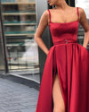 Amazing Wine Red /Green/yellow Long Formal Prom Dresses 2022 Straps Gown with high Slit PL8773
