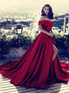 Elegant Sky Blue Prom Dress A Line Satin Long Formal Evening Gown with Slit LP716