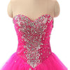 Fuchsia Sweetheart Masquerade Gown Ball Gown Tulle Prom Dresses with Beading Crystal Quinceanera Dress