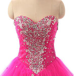 Fuchsia Sweetheart Masquerade Gown Ball Gown Tulle Prom Dresses with Beading Crystal Quinceanera Dress