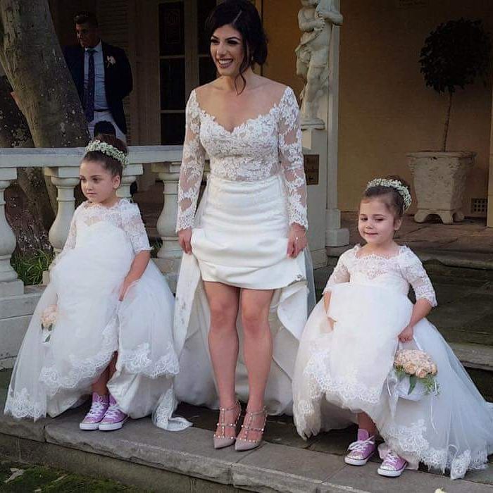 Siaoryne Long Sleeves White lace flower Girl Dresses little child Wedding Party