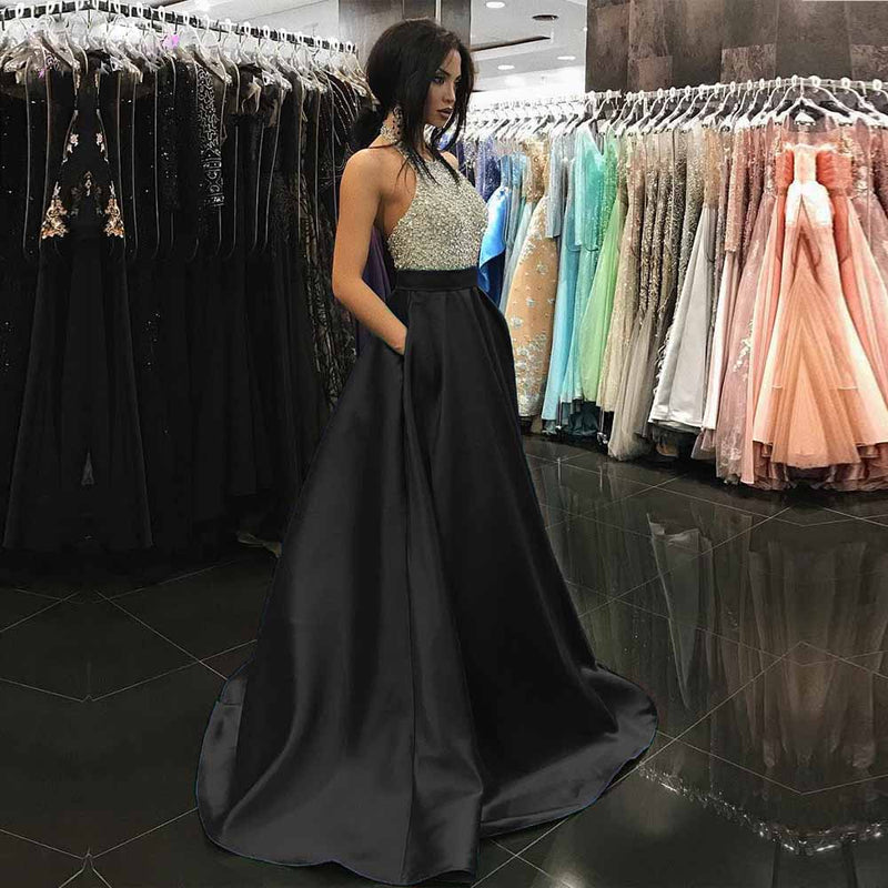 Elegant Royal Blue  Beading Long Evening Dress Girls Senior Graduation Prom Gown 2020
