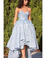 Light Blue high Low lace Prom Dress Girls Graduation Party Gown LP0210