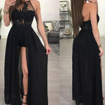 Gorgeous Black Halter Sexy Long Evening Dress Lace Backless Prom Party Gown 2020