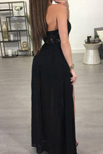 Gorgeous Black Halter Sexy Long Evening Dress Lace Backless Prom Party Gown 2020