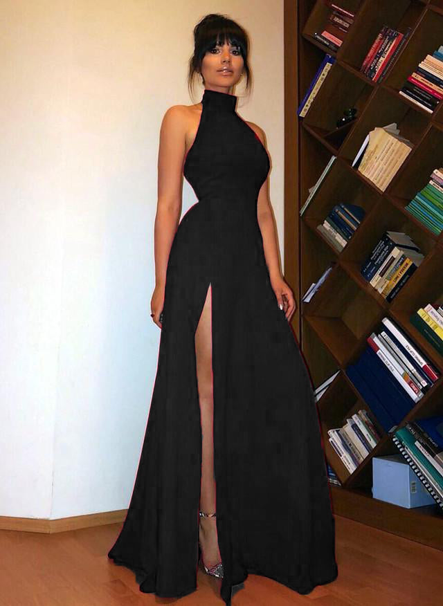 High Neck Red Long Prom Dress Sexy High Split Women Evening Party Form Siaoryne High Neck Red Long Prom Dress Sexy High Split Women Evening Party Form Siaoryne