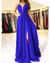 V Neck Burgundy Prom Dress 2019 with Slit with Spaghetti Straps Long Party Gown