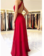 V Neck Burgundy Prom Dress 2019 with Slit with Spaghetti Straps Long Party Gown