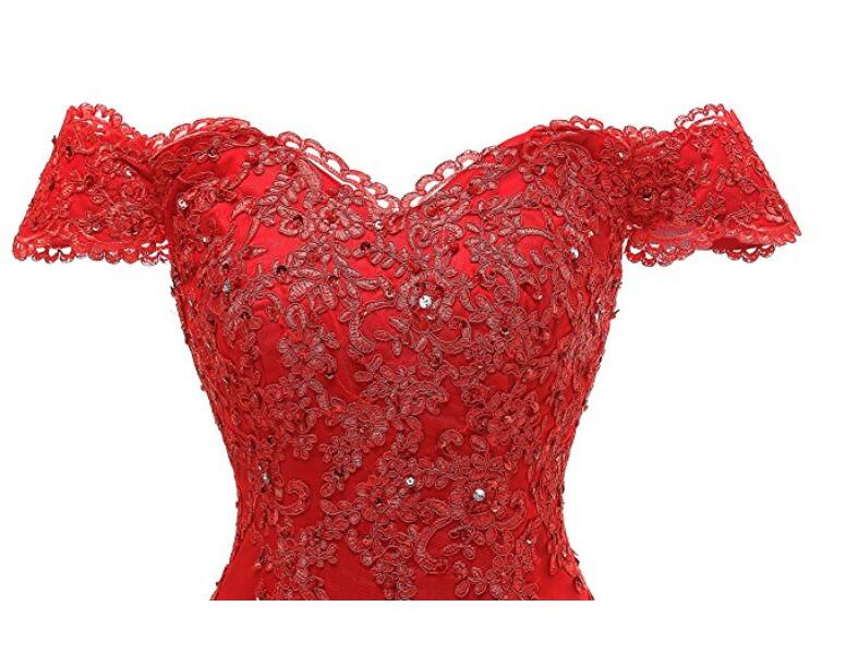Burgundy Lace Prom Dress Mermaid  Off the Shoulder Long Evening Formal Gown LP2301