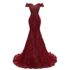 Burgundy Lace Prom Dress Mermaid  Off the Shoulder Long Evening Formal Gown LP2301