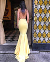 Halter Backless Bright Yellow Evening Dresses Long Fitted Formal Wear LP065