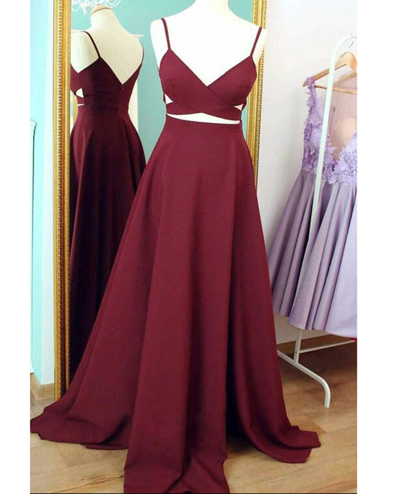 Maroon Prom Long Dress with Spaghetti Straps A Line Formal Evening Gown LP358