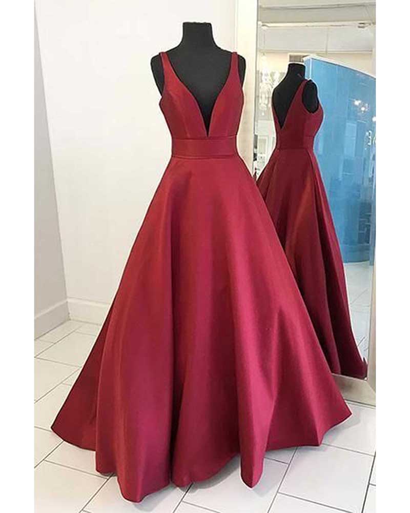 Wine Red Sexy v Neck Senior Prom Dress Long Homecoming Gown LP358