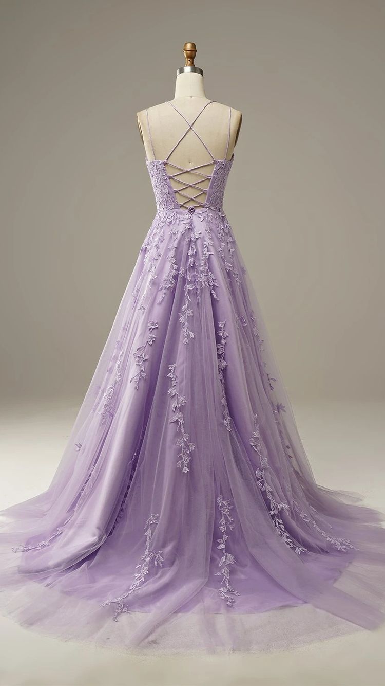 Amazing Lace Long Lilac Prom Dress with Straps  Girls Gradaution Formal  Gown PL10730