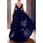 Evening Gown 2022 Long Sleeves Black Lace Prom Dress High Low Sexy Backless vestidos de gala