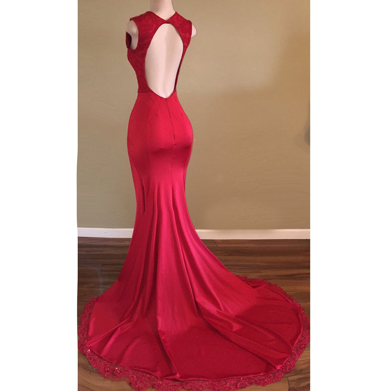 Deep V Neck Red Fitted Prom Dress Long Evening Party Gown 2022