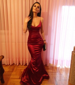 Red Wine Spaghetti Straps Fishtail Prom Dresses Long Evening Dress Long 2019