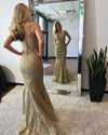 Gold Two/2 Pieces Prom Dress Crop Top Lace Long Prom Dresses Girl Long Formal Gown