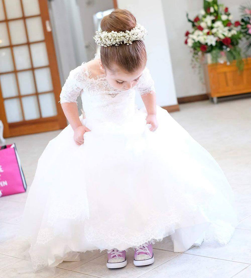 Siaoryne Long Sleeves White lace flower Girl Dresses little child Wedding Party