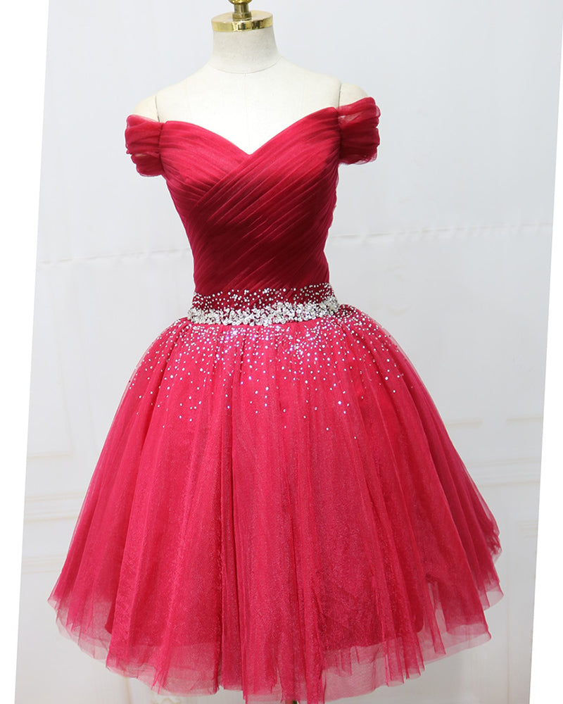 Red Short Prom Dress off the Shoulder Girls 8th Graduation Homecoming  Gown with Beading Belt