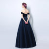 Navy Off the Shoulder Tulle Long Prom Dress Women Evening Party  Gown Long LP554