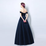Navy Off the Shoulder Tulle Long Prom Dress Women Evening Party  Gown Long LP554