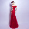 Off the Shoulder Short Sleeve Red Lace Dresses Prom Mermaid Formal Party Dress Long