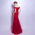 Off the Shoulder Short Sleeve Red Lace Dresses Prom Mermaid Formal Party Dress Long