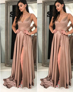 Sexy Slit Prom Dresses Long Spaghetti Straps Women Evening Party Dresses LP377