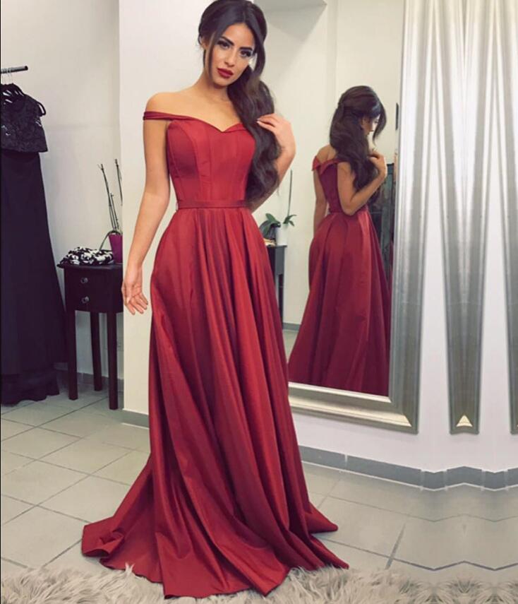 Burgundy Red Off the Shoulder A Line Long Prom Dresses Long Formal Par ...