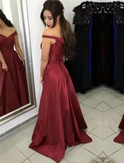 Burgundy Red Off the Shoulder A Line Long Prom Dresses Long Formal Party Gown Vestido De Festa Longo