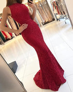 Burgundy Lace  Girls' Prom Dress Long evening Mermaid Gown Vestido De Festa Longo LP561