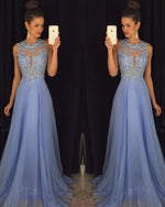O Neck Beading Lace Lavender Prom Dress Long Women Evening Formal Gown  LP185
