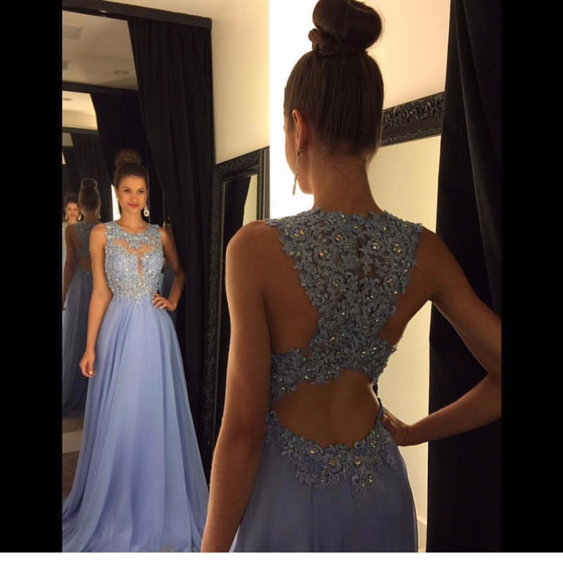 O Neck Beading Lace Lavender Prom Dress Long Women Evening Formal Gown  LP185
