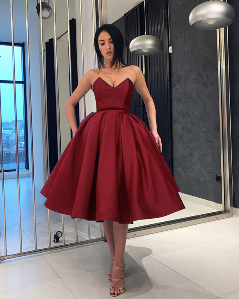 Burgundy /Blue Sweetheart Knee Length Short Evening Dress Girls Homecoming Prom Gown SP6612