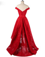 Off the Shoulder Red  Prom Dresses High Low Girls Lace Formal party Gown LP214