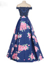Elegant Crop Top Prom Dress Print Floral Prom Evening Dresses 2 Pieces  Long Party Gown