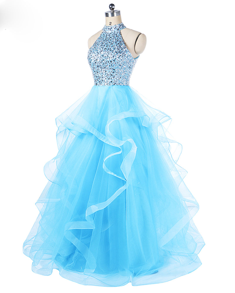 Aqua Blue Halter High Neck Princess Prom Dress Ball Gown Girls Sweet 1 Siaoryne Aqua Blue Halter High Neck Princess Prom Dress Ball Gown Girls Sweet 1 Siaoryne
