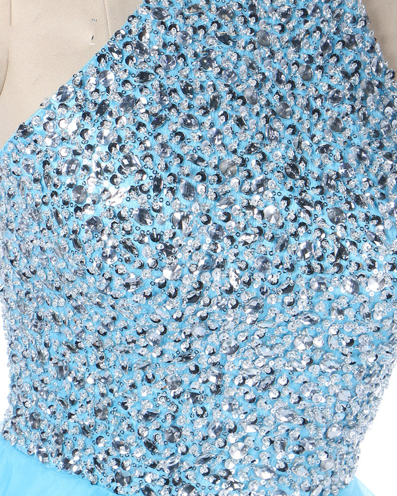 Aqua Blue Halter High Neck Princess Prom Dress Ball Gown Girls Sweet 1 Siaoryne Aqua Blue Halter High Neck Princess Prom Dress Ball Gown Girls Sweet 1 Siaoryne