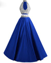 High Neck Two Pieces Halter A Line Prom Dresses Sequins Evening Long Gown
