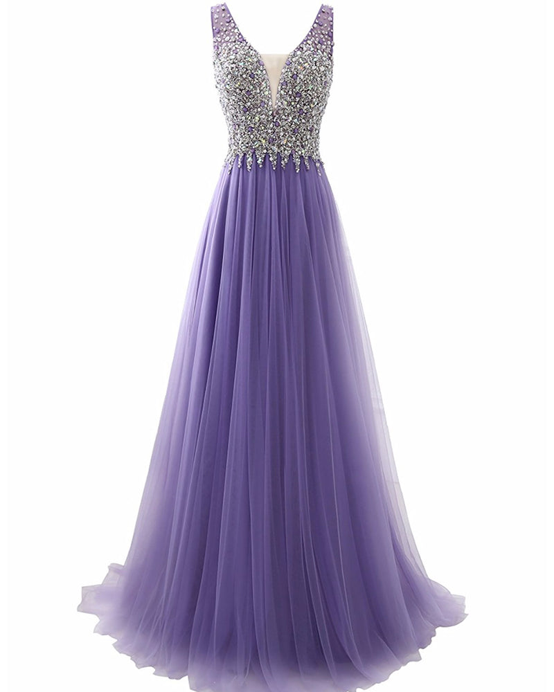 Lavender A Line Senior Prom Dresses Beading Girls Formal Party Gown LP884