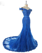 Elegant Off the Shoulder Royal Blue Lace Prom Dress fishtail Women Evening Formal Gown
