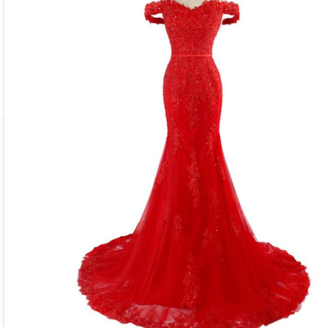 Elegant Off the Shoulder Royal Blue Lace Prom Dress fishtail Women Evening Formal Gown