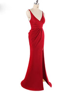 Red Spaghetti Straps Fitted Evening Party Gown with Sexy Split Long Formal Gown