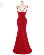Red Spaghetti Straps Fitted Evening Party Gown with Sexy Split Long Formal Gown
