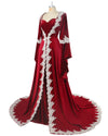 Arabic Burgundy Velvet Evening Dress Long Muslim Women Prom Formal Gown with Long Sleeves